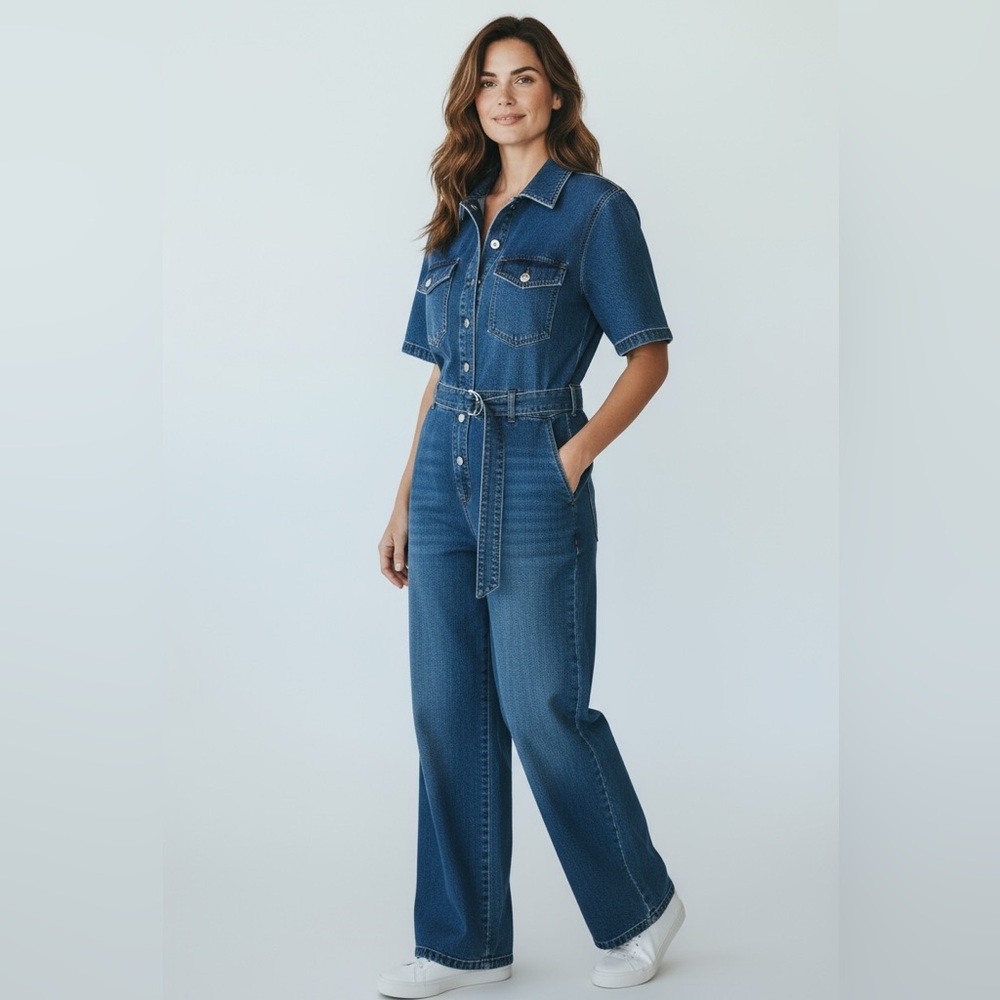Sunshine Apparel Vintage Denim Short Sleeve Jumpsuit